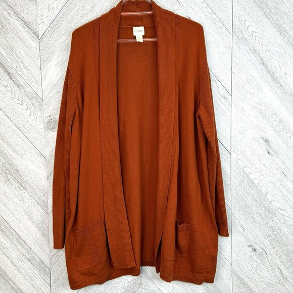 Chicos Cardigan Sweater Womens Size 3 US Large Knit Open Front Burnt Orange - Picture 1 of 5